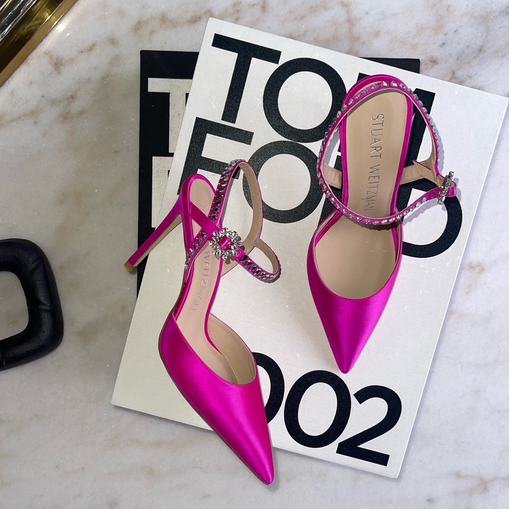 New Stuart Weitzman Gemcut 100 Swarovski Crystal Ankle Strap Pump in Rosa Pink - Picture 5 of 12
